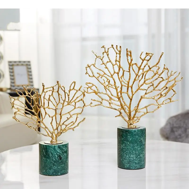 Скандинавская Золотая древесина Мраморная основа декоративные украшения