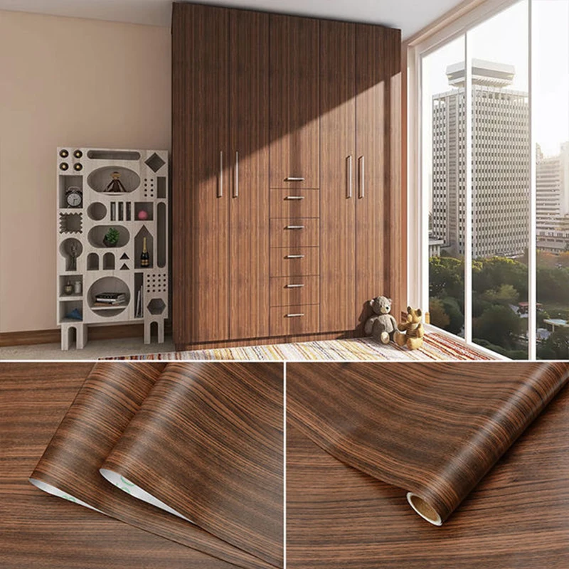 60cm wood grain sticker self-adhesive thickened pvc waterproof boeing film wardrobe door bookcase desktop furniture wallpaper