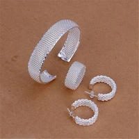 charm silver color adjustable bangle rings size 6 10 earrings bracelets jewelry set fine wedding fashion christmas gift