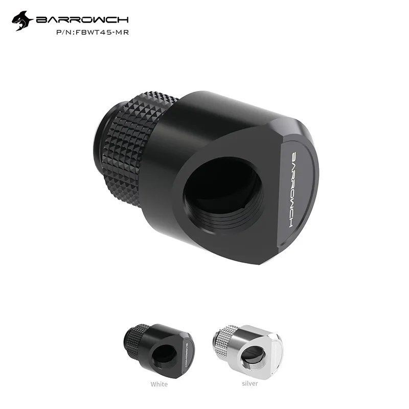 

BARROWCH G1/4" 45 Angled 360 Rotary Water Cooling Fittings For Computer Liquid Loop Build,Black/Silver,FBWT45-MR