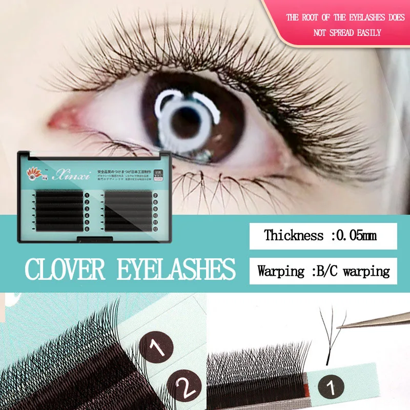 Clover extensions false eyelashes 3D fiber hair Korean cute European and American sexy makeup Professional makeup full 12 rows