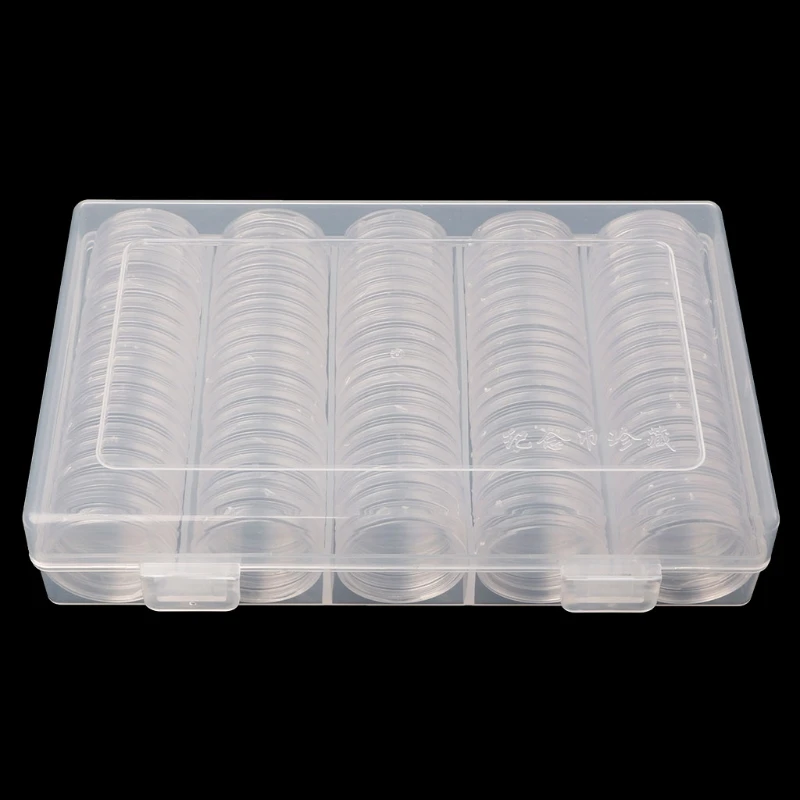 

100 Coin Holder Capsules 27mm Round Box Plastic collectibles Storage Organizer