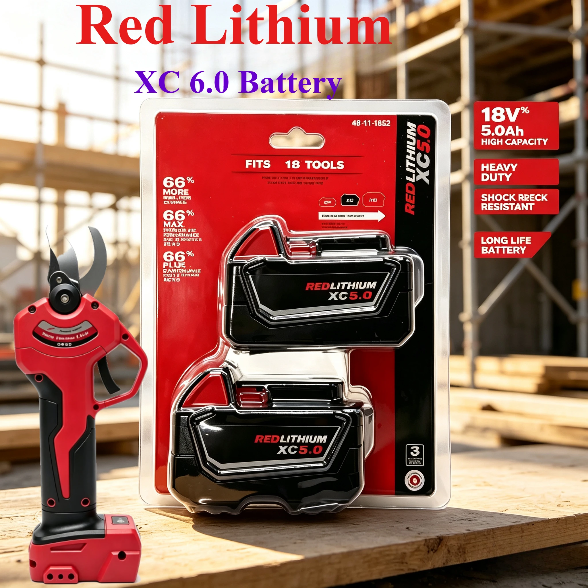Фото Аккумулятор Li-ion 18В 5.0Ач для Milwaukee M18 (48-11-1860) с низким уровнем саморазряда, совместим со всеми беспроводными дрелями и пилами M18 №1