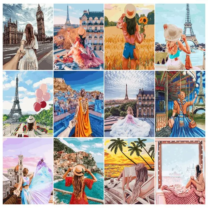 

RUOPOTY Modern Painting By Numbers With Frame Romantic Picture Diy Crafts Wall Art Canvas Painting Handworks For Home Decors