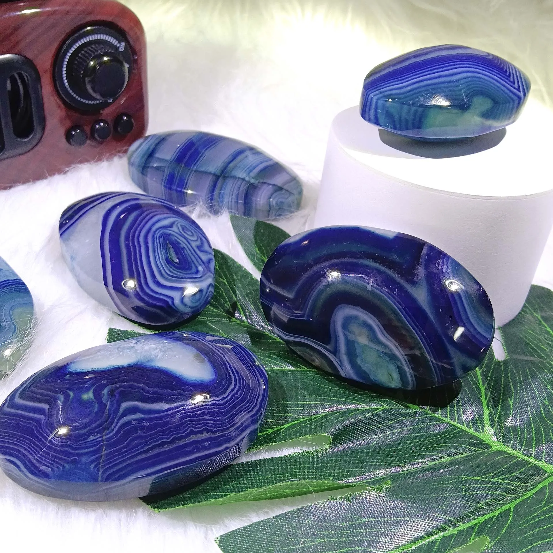 1 шт. синий Сардоникс агат ладонь красивый узор домашний декор натуральный