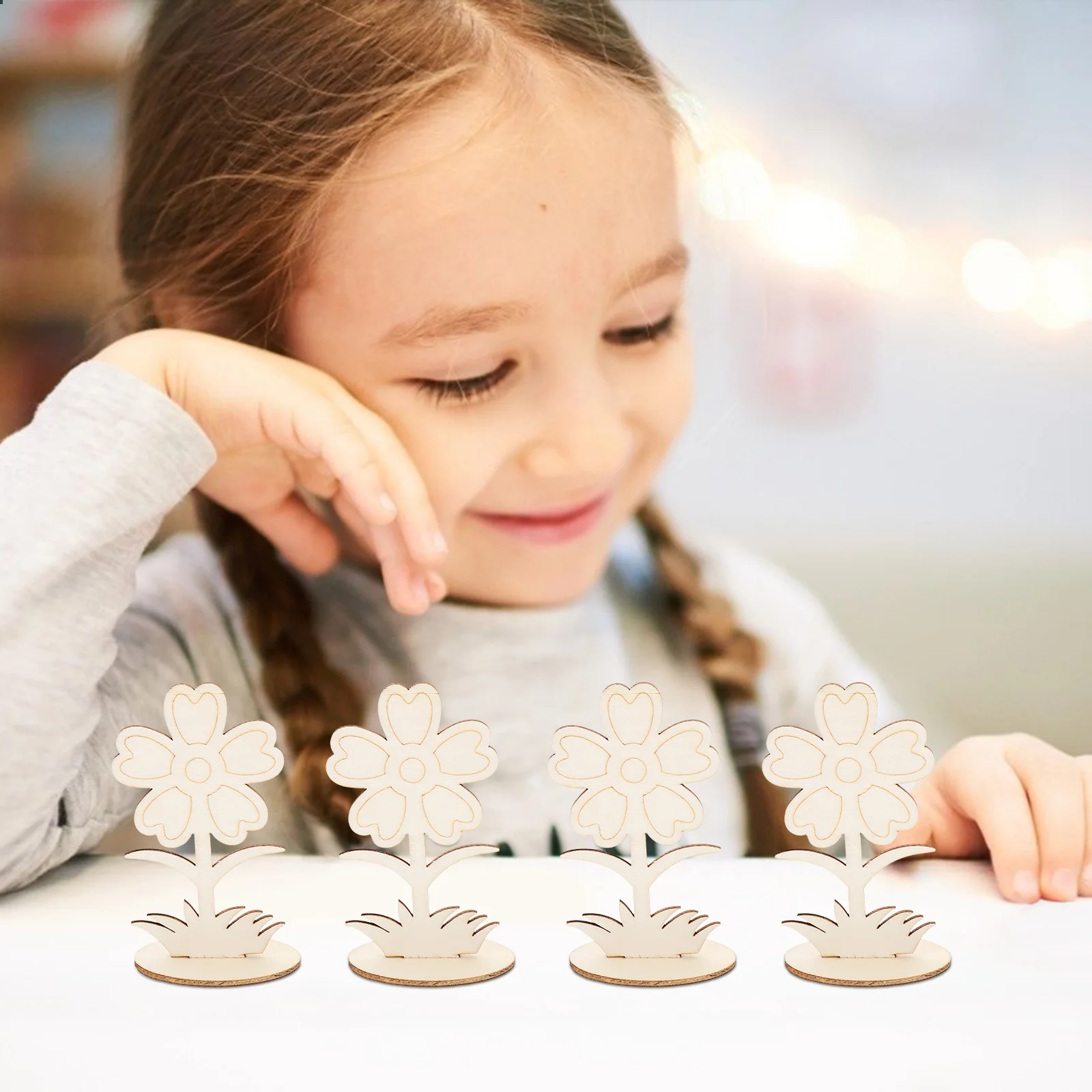 

12 Pcs Wooden Flowers Unfinished Ornaments Crafts Your Own Painted Stems Child