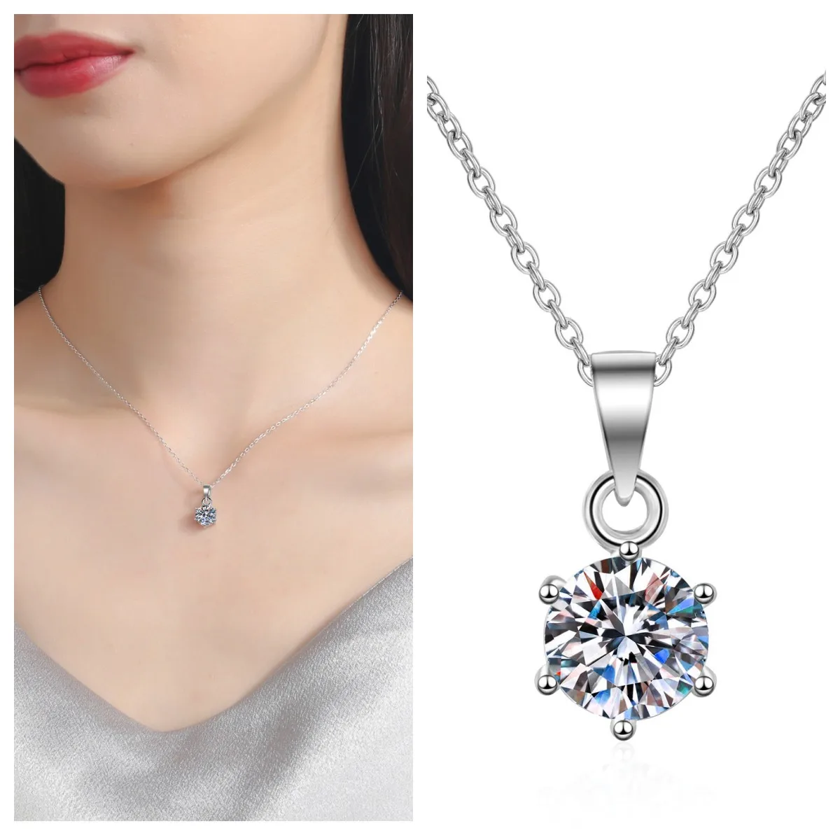 

S925 sterling silver necklace,Moissanite or Zircon Optional Pendant,Luxury Jewellery, six labels, 0.5-5carats, manufacture,2022