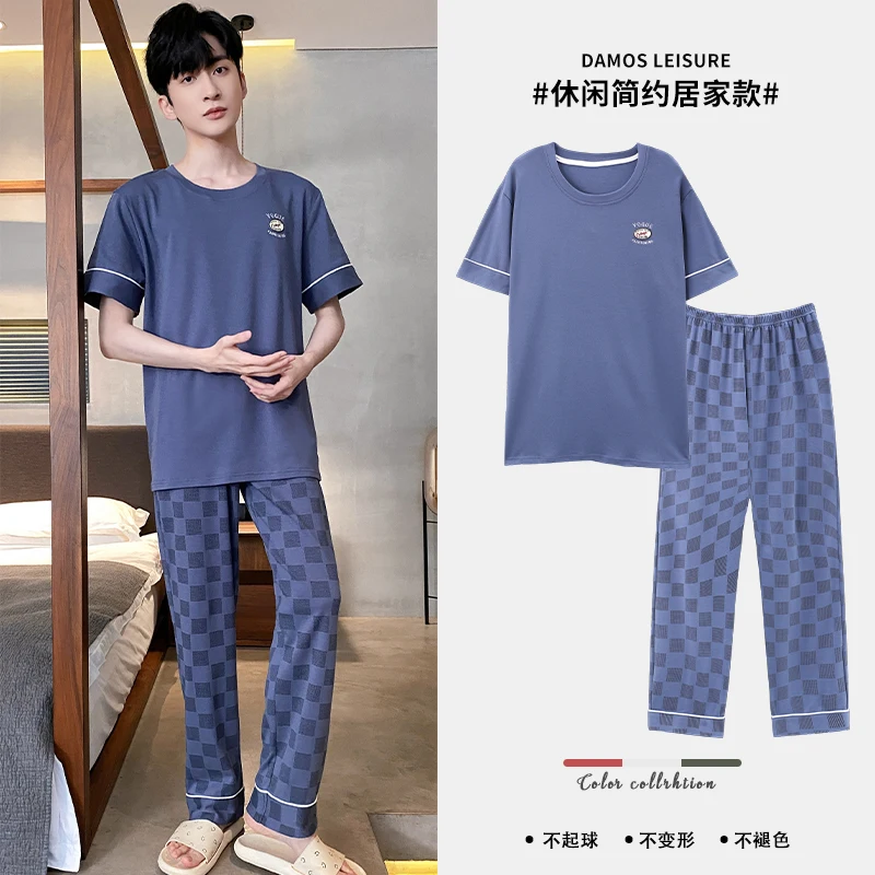 Summer Cotton Pj Short Sleeved Men's Pajamas Sets Male Pajama Set Printed Pajama For Men Sleepwear Suit New Plus Size Homewear