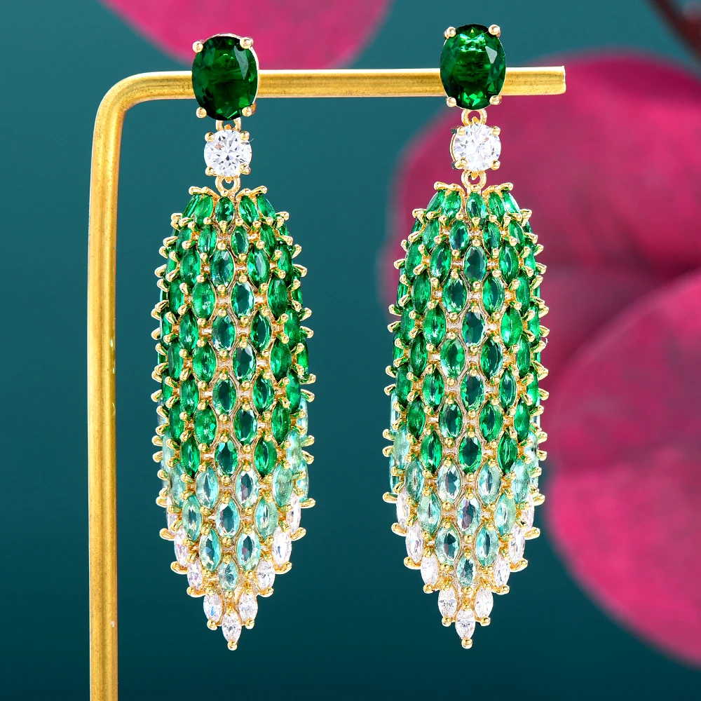 

Kellybola 2022 New Gorgeous Shiny Big Charm Earrings Full Cubic Zircon Dubai Africa Women's Wedding Anniversary High Quality