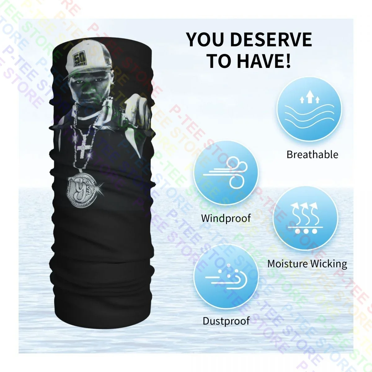 50 Cent W Gun Promo Rap Hip Hop G Unit 2000S Пистолет Шея Гетры Бандана Шарф Маска Для Лица Кемпинг