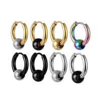 simple stainless steel black bead hoop earrings for women men modern street jewelry statement brincos 2021 trend mujer