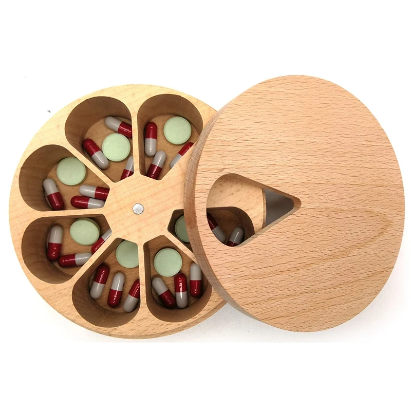 

Wooden Pill Case Storage Compartment Weekly Medicine Tablet Dispenser Splitters 7-Day Pill Box, Kitchen Spice Containers