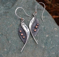 vintage original ancient silver color leaf earrings small gypsy tribe minority wind earrings new