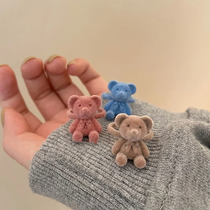

Flocking Bears Finger Ring Sweet Cute Bear Open Adjustable Rings Cartoon Index Ring Handmade Plush Bear Bowknot Jewelry Gift