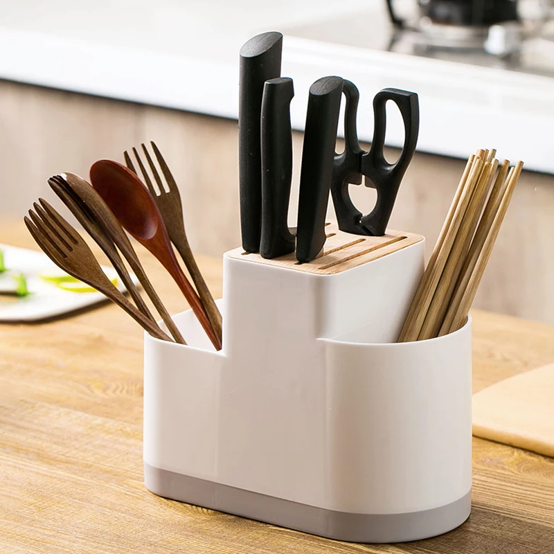 

Multifunction Utensil Holder Knife Block PS Cutlery Flatware Drainer Storage Box Spoon Fork Chopsticks Kitchen Organizer Rack