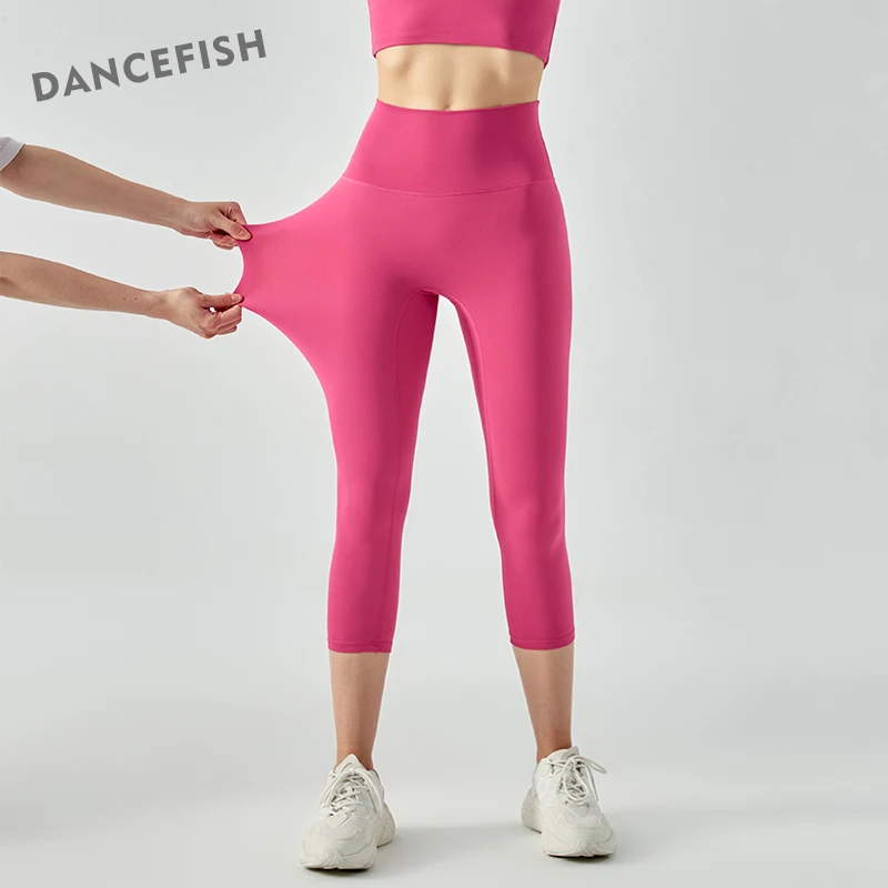 

DANCEFISH One Size Tighrt Pants Comfortable High Waist Butt Lift Calf Length Trousers Outdoor Fitness Running Yoga Leggings