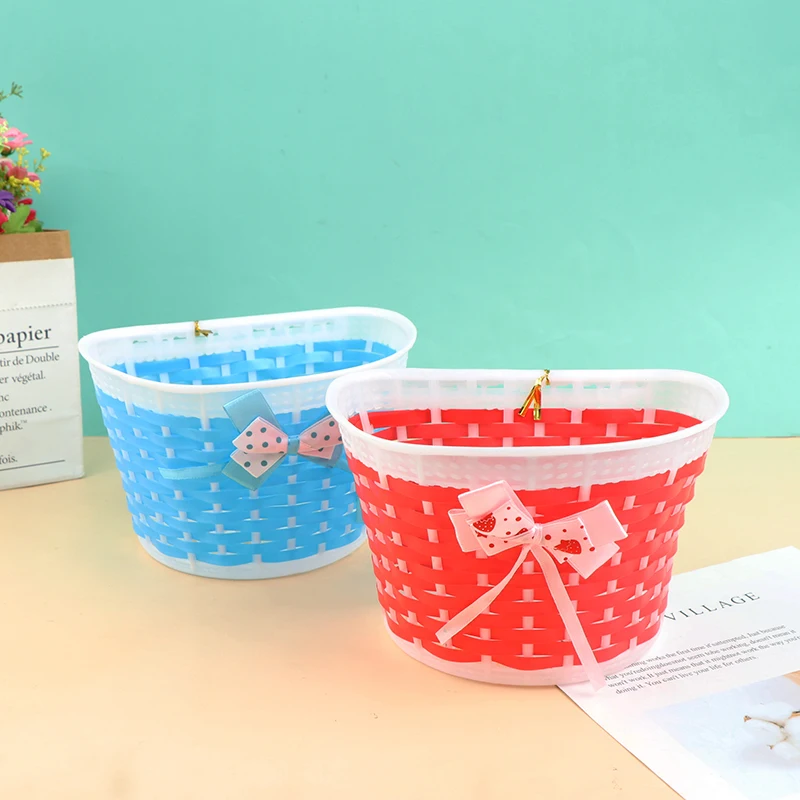 

Bicycle Basket Front Bag Rear Hanging Basket Panniers Bike Bowknot Front Basket Plastic Knitted Bow Knot