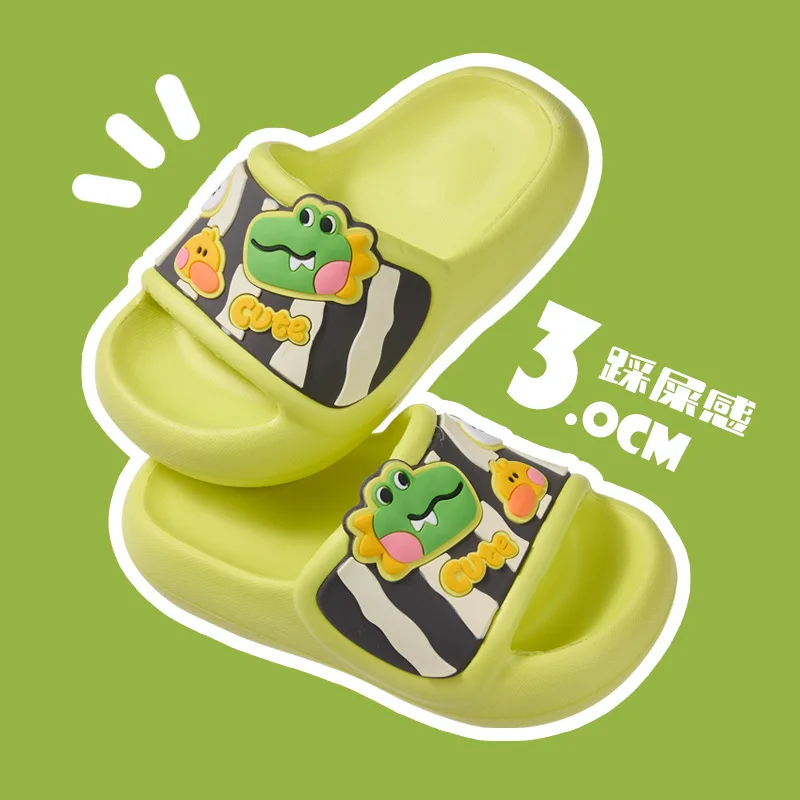 Тапочки детские летние Нескользящие на мягкой подошве с мультяшным динозавром