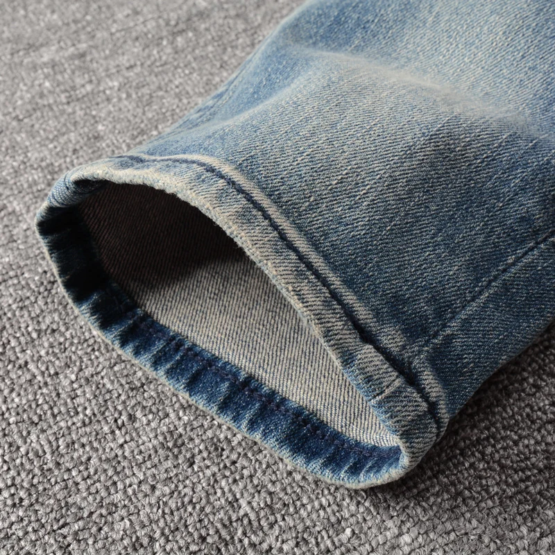 Vintage Fashion Men Jeans Retro Blue Elastic Slim Fit High Quality Ripped Jeans Men Denim Trousers Casual Designer Pants Hombre