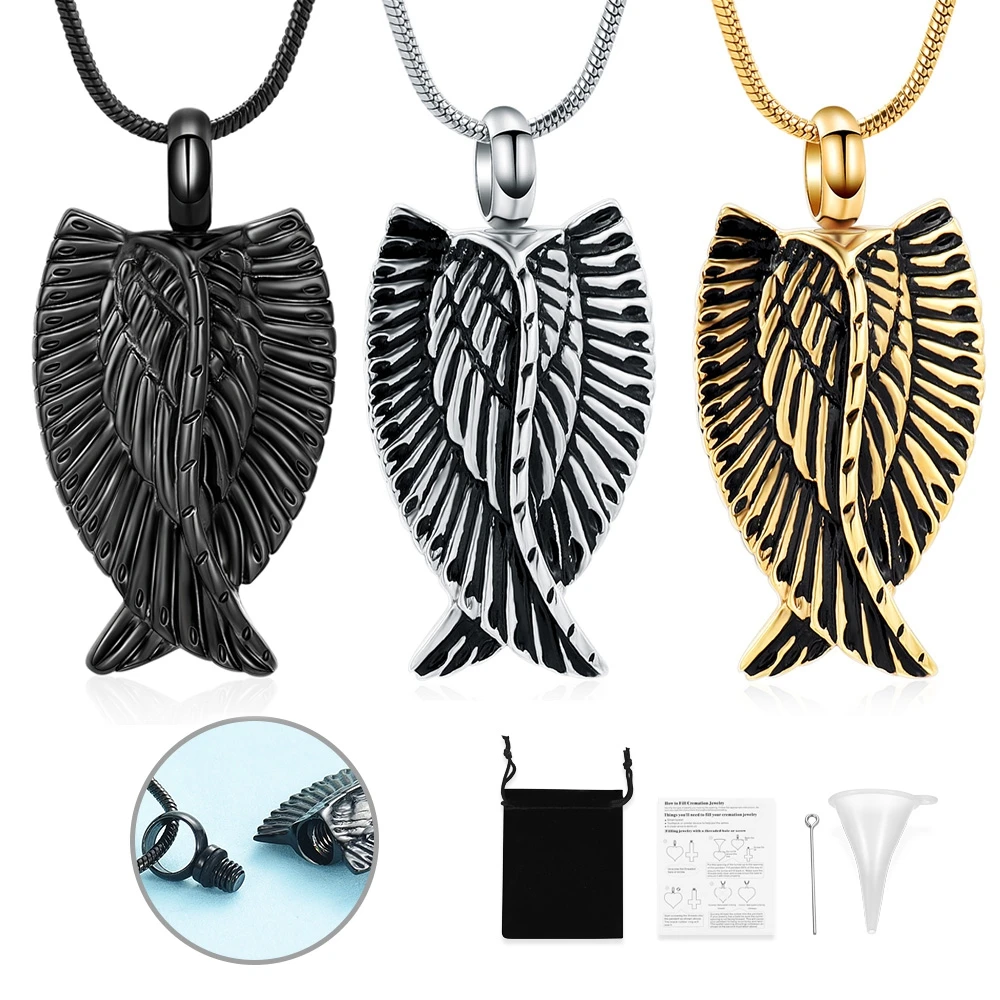 

Man Cremation Urns Necklace With Wing Pendant Stainless Steel For Pet Human Ashes Memorial Customize Keepsake Jewelry