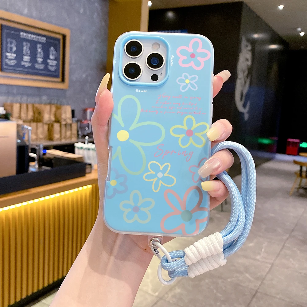 Фото Чехол для телефона из ТПУ с ремешком на запястье для Redmi Note 14 Pro Plus 5G, 14, 13 Pro, 12, 11, 10, 14C, 13C, 15C 4G 5G, с корейскими цветами и шнурком №2