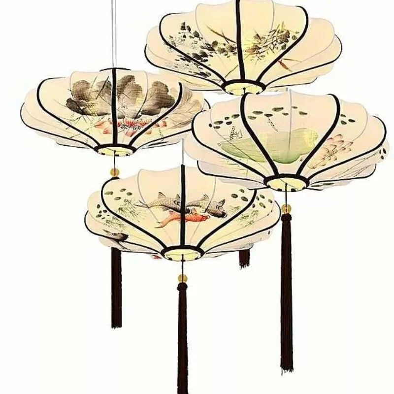 Ink painting cloth art festival anomalous restaurant decoration garden attractions flying saucer sheepskin lantern lighting