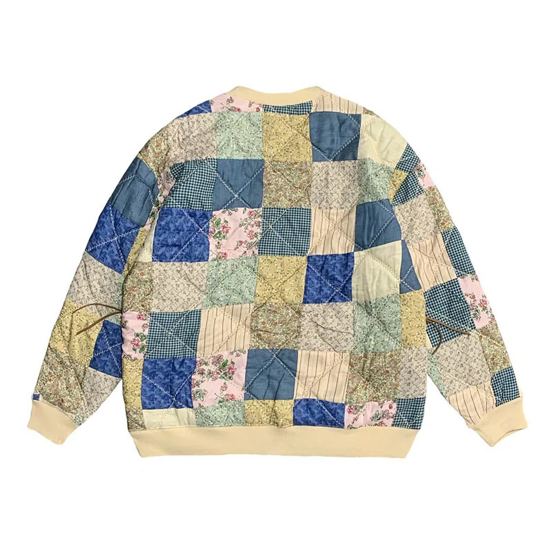 [BOMP] Винтажный лоскутный мужской и женский пуловер на плоской подошве сзади