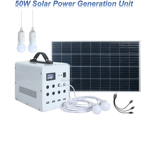 Солнечная система генератора мощностью 50 Вт, мобильный источник питания для кемпинга, бытовые/Промышленные Аккумуляторы для небольших систем с разъемом USB, лампы