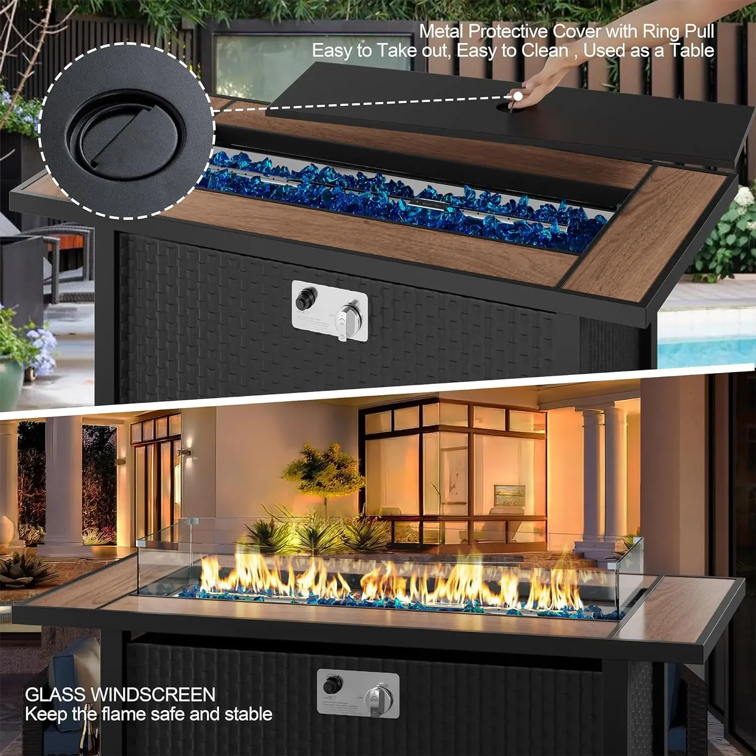 45-дюймовая уличная пропановая костра 50000 BTU газовая стол с ореховой столешницей