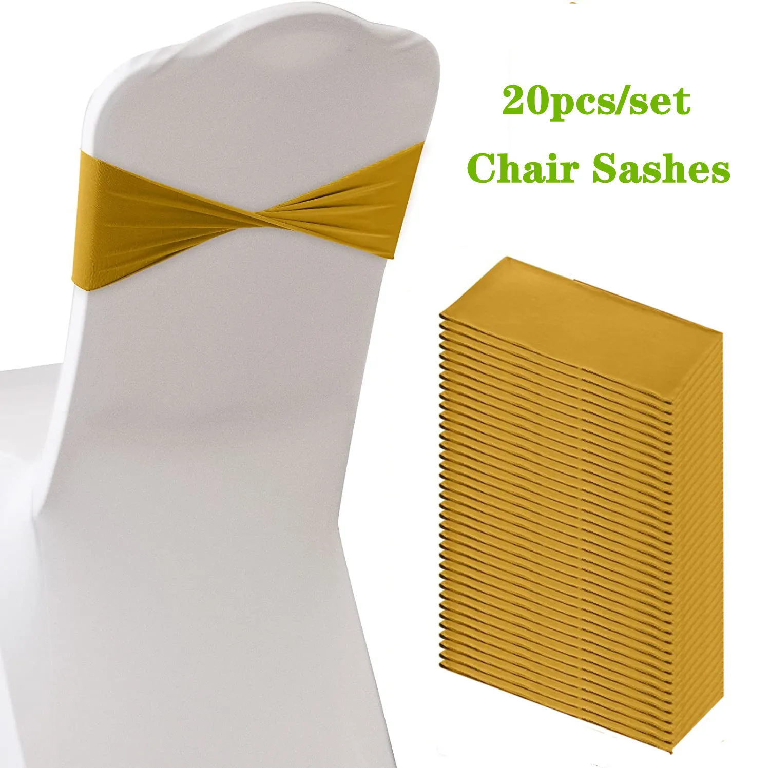 

20PCS/Set Spandex Stretch Chair Sashes Bows,Elastic Chair Cover Bands Ties Without Buckle for Wedding Reception Banquet Events