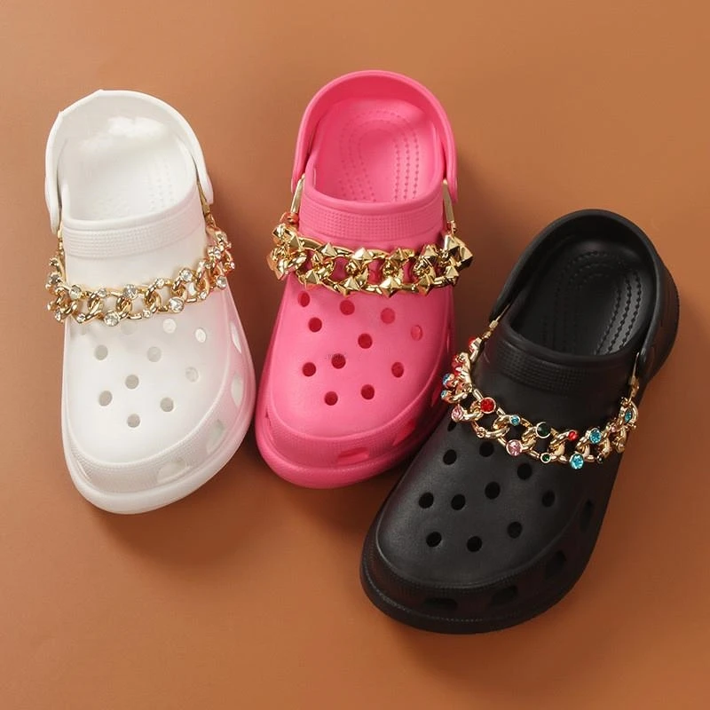 

1Pcs Diamonded Chain DIY Croc Charms Shoes Decoration Luxurious Metal Chain Accessories In Bulk For Men Women Hole Shoes Sandal