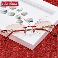women rimless prescription glasses frame brown colored eye lenses stones diamonds reading gafas titanium spectacles