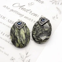 natural stone oval hainan pine pendant 35x45mm inlaid diamond evil eye handmade diy necklace earrings jewelry charms accessories