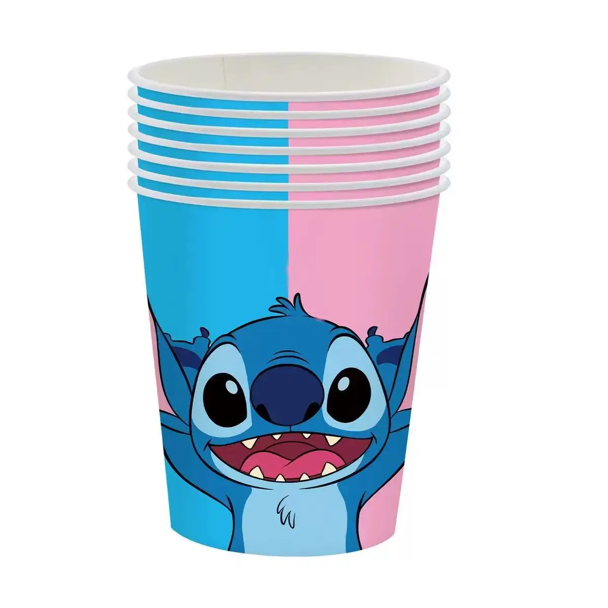 Фото Украшение на день рождения Disney Stitch, набор посуды на тему розового угла, бумажные тарелки, салфетки, чашки для детей, товары для вечеринок Lilo & Stitch №3