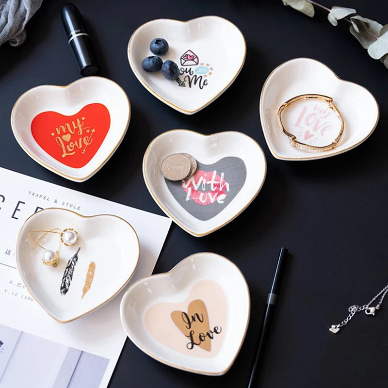 1 шт. милая маленькая тарелка в форме сердца керамическая креативная для закусок