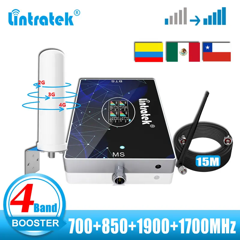 

Lintratek 4 диапазона сотовый усилитель B28 700 850 1700 1900 МГц B5 B2 B4 B7 LTE 2G 3G 4G усилитель сигнала Мобильный телефон ретранслятор 70 дБ