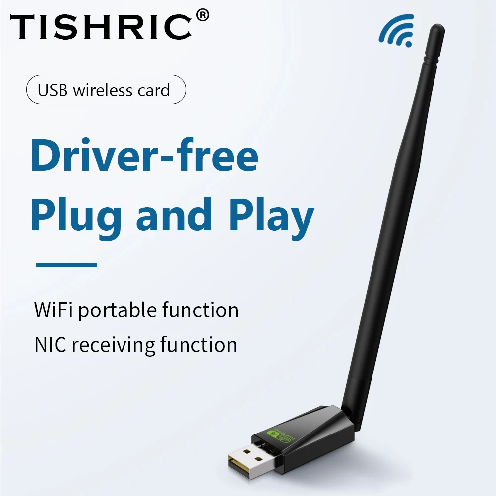 

TISHRIC 150Mbps Wriless Network Card 2.4GHz Dirver-free USB 2.0 WIFI Adapter 80.11b/g/n For Laptop PC Windows WIFI Antenna