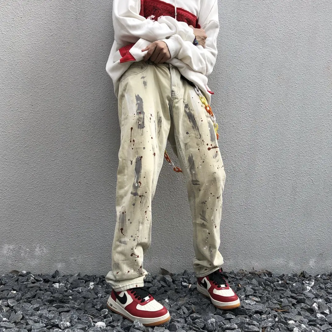 Men's Jeans High Street Splash Ink Unisex Loose Jeans Korean Fashion Jeans Hip Hop Men Clothing Y2k Pants Men Streetwear Men