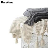 nordic thread blanket with tassel solid beige grey coffee throw blanket for bed sofa fashion shawl cape knitted blanket