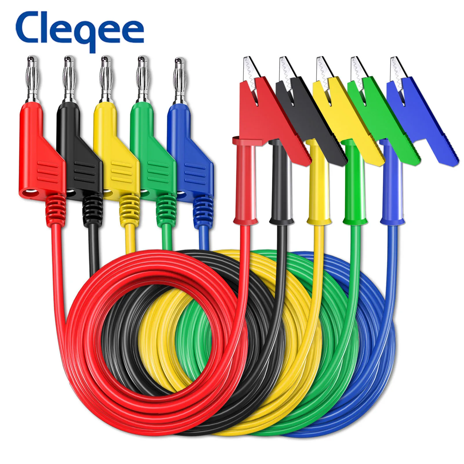 

Cleqee P1037, 5 шт., 4 мм, Штабелируемый штекер типа «банан» для детской мультиметра, тестовый медный кабель, 100 см, электрический провод