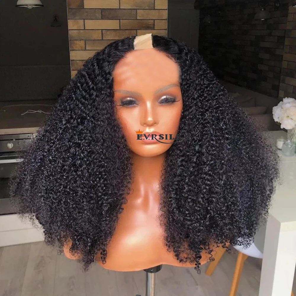 

Mongolian Afro Kinky Curly U Part Wig Remy 100% Human Hair For Black Women 250 Density Full Machine Glueless V Part 30Inch 4b 4c