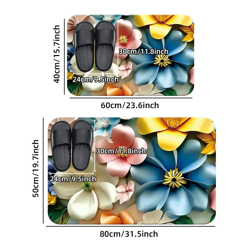 3D цветок прямоугольный нескользящий коврик моющийся кухонный ковер напольный