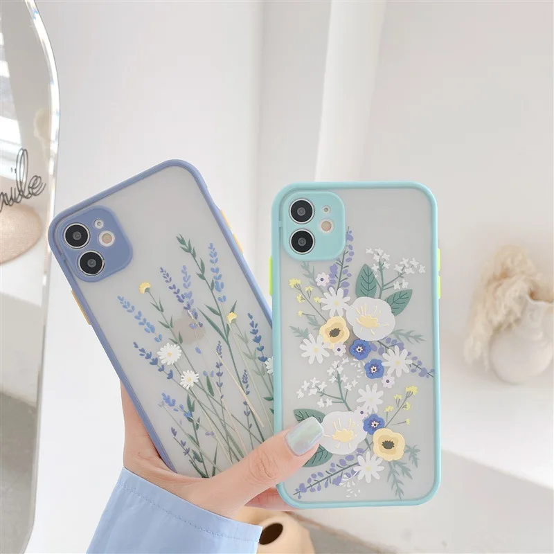 

Frosted transparent lavender pattern phone case for Samsung A11 Casefor Samsung fashion antifall protective cover TPU back cover