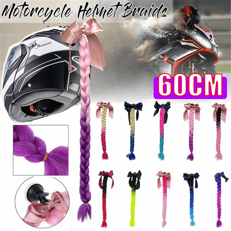 

60CM New Motorcycle Helmet Braids Woman Braids Wig For Motorbike Helmets 10 Colors Twist Dual Pigtail Ponytail With Sucker Bow