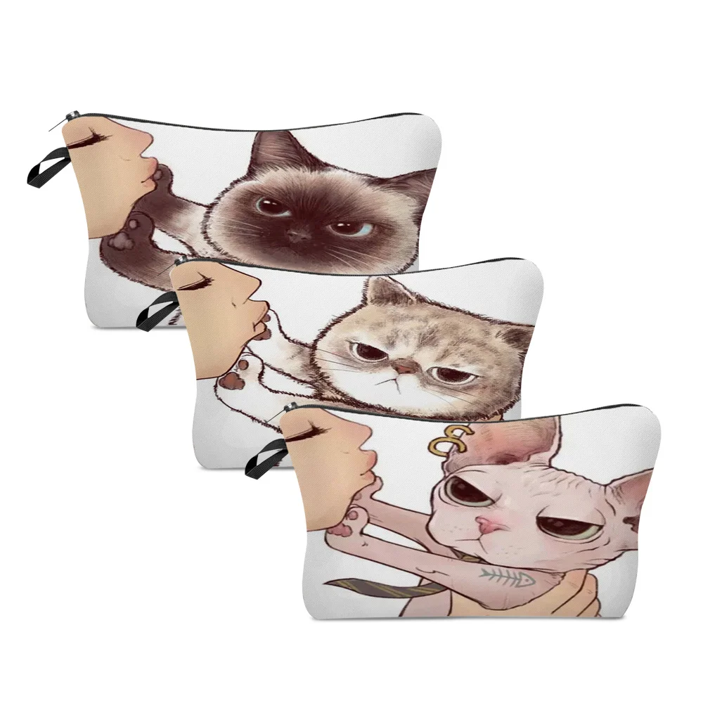 

Women Portable Cosmetic Bags Push Up Cat Print Wash Bag Pouch Travel Storage Zip Toiletries Organizer Female Pocket Money Bag