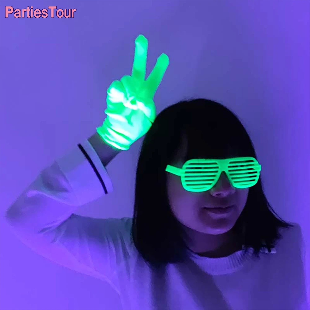 Neon Party supplies Neon Glasses Fluorescent gloves Glow In UV Shutter Glasses Neon Birthday party Decor 90s Neon Bar Party images - 6