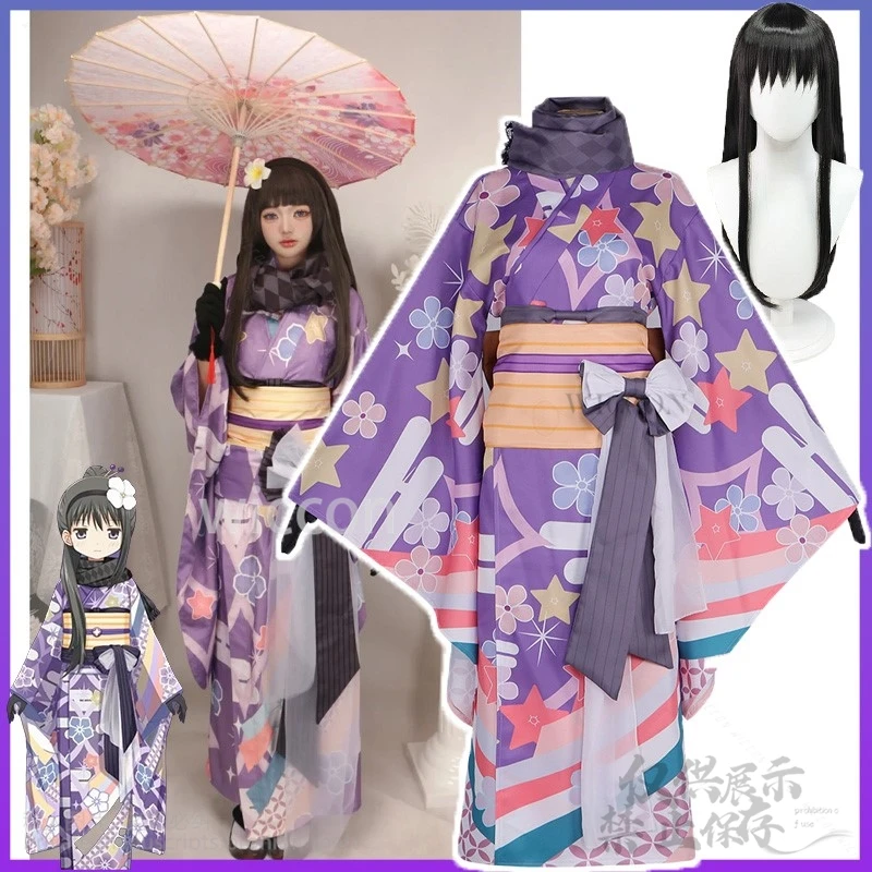 Akemi Homura Косплей Аниме Puella Magi Madoka Magica Костюм Кимоно Платье Парик Хэллоуин