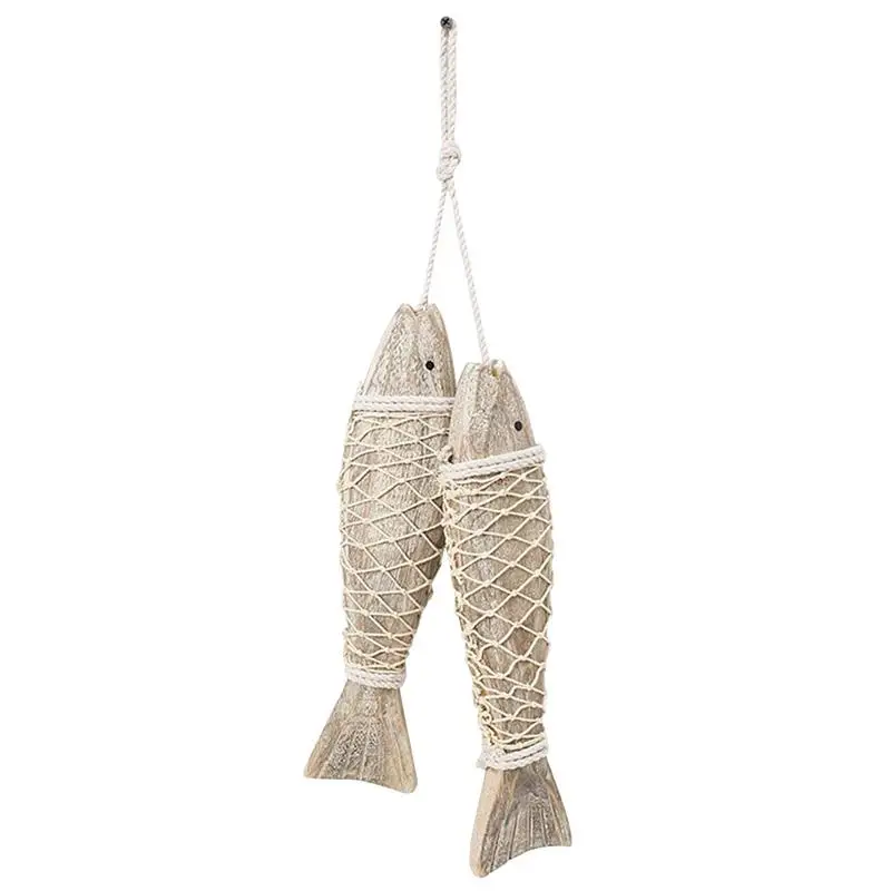 

2PCS Mediterranean Fish Decor Wooden Handmade Retro Wall Art Hanging Fish Skewers Decorations Home Balcony Decor