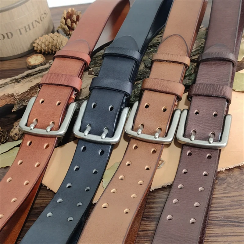 Plyesxale Brand High Quality Mens Double Pin Buckle Belts Cow Genuine Leather Luxury Strap Male 3.8cm Width Belts For Men G200