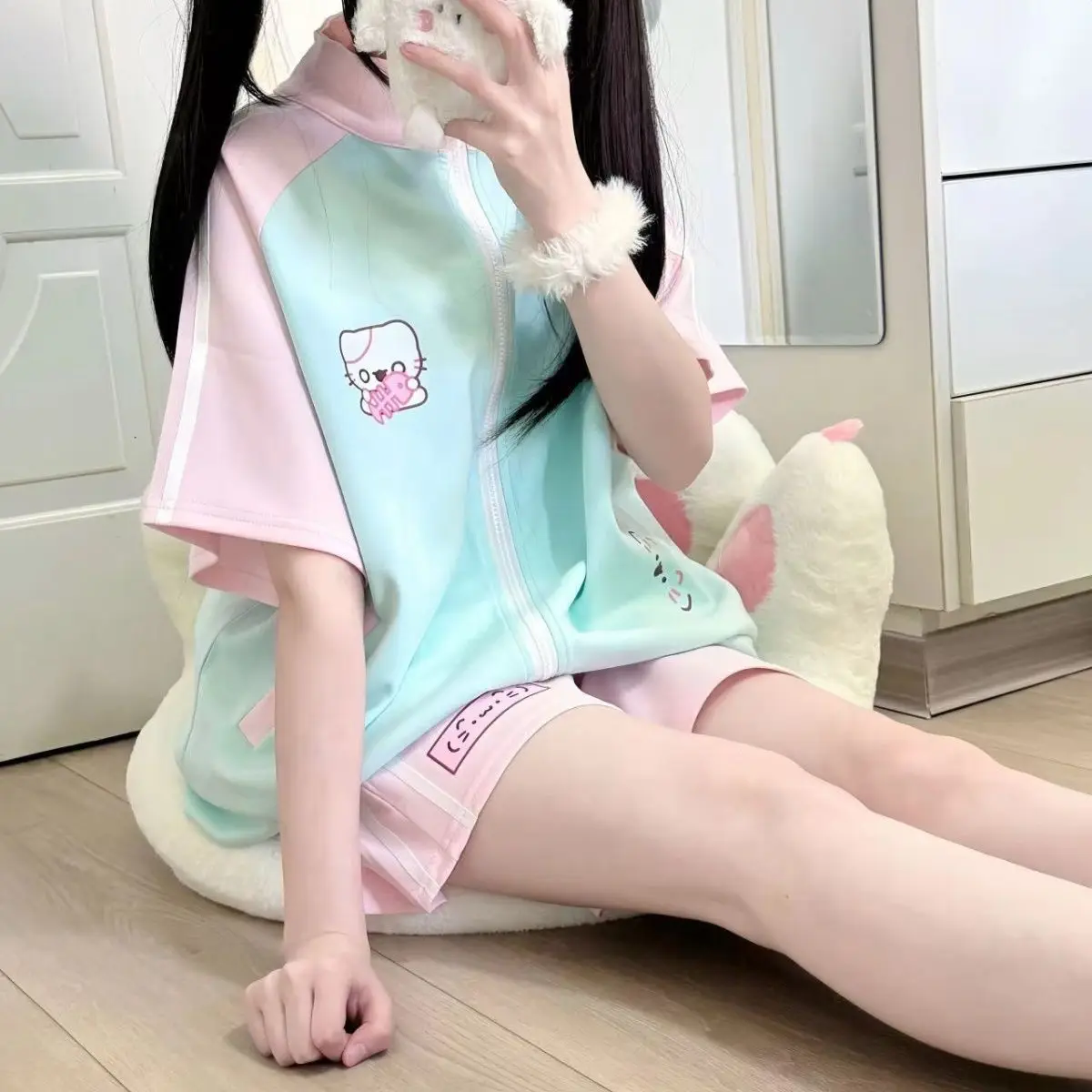 Женский спортивный комплект из 2 предметов Повседневная футболка на молнии с